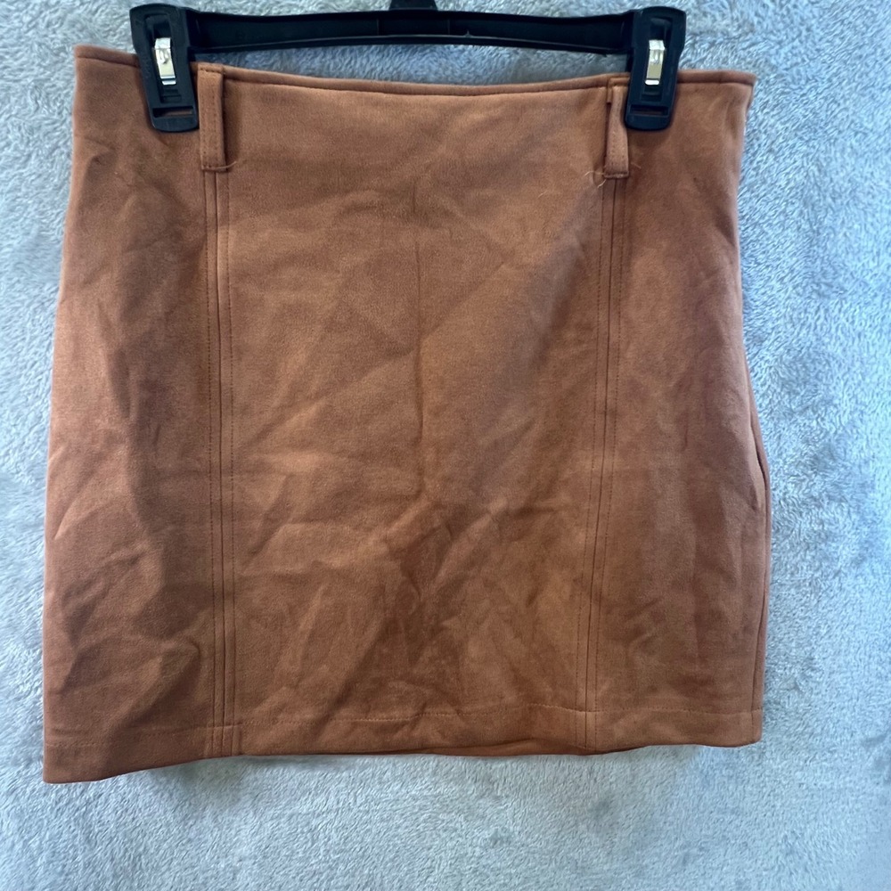 Haute Monde Womens Cognac Brown Faux Suede‎ Mini Skirt Size L Western Boho Y2K
